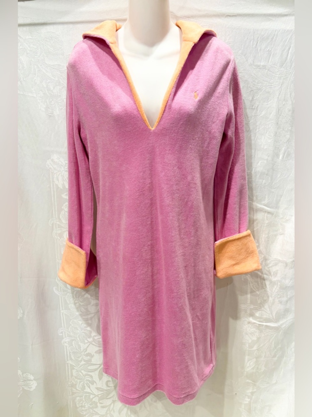 New RALPH LAUREN POLO Pink & Peach Terry Cover-up Dress M $198 Neiman Marcus